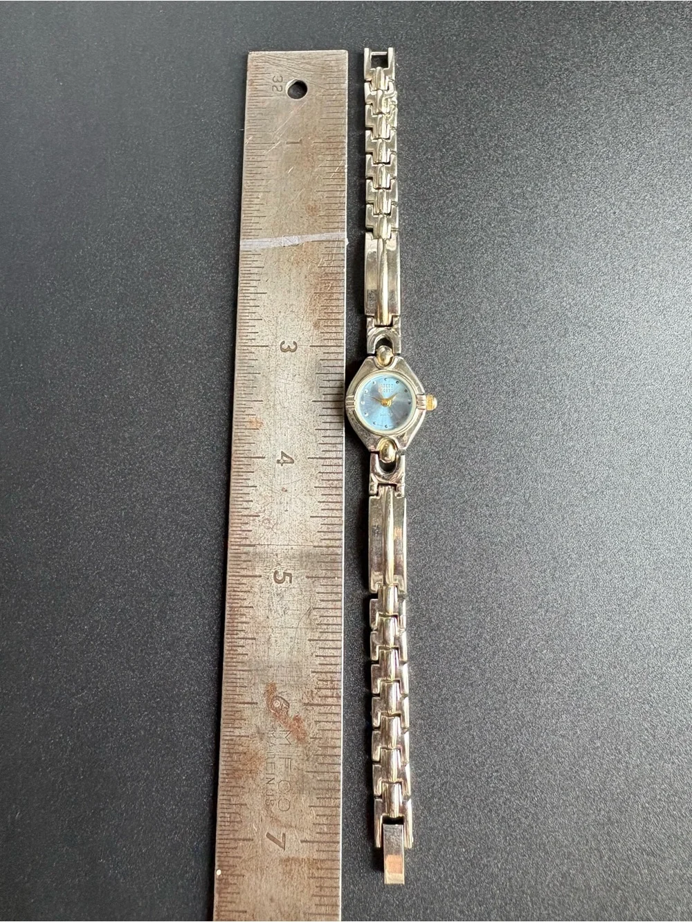 Faded Glory Women’s Vintage Silver-Tone Bracelet Watch with Light Blue Dial